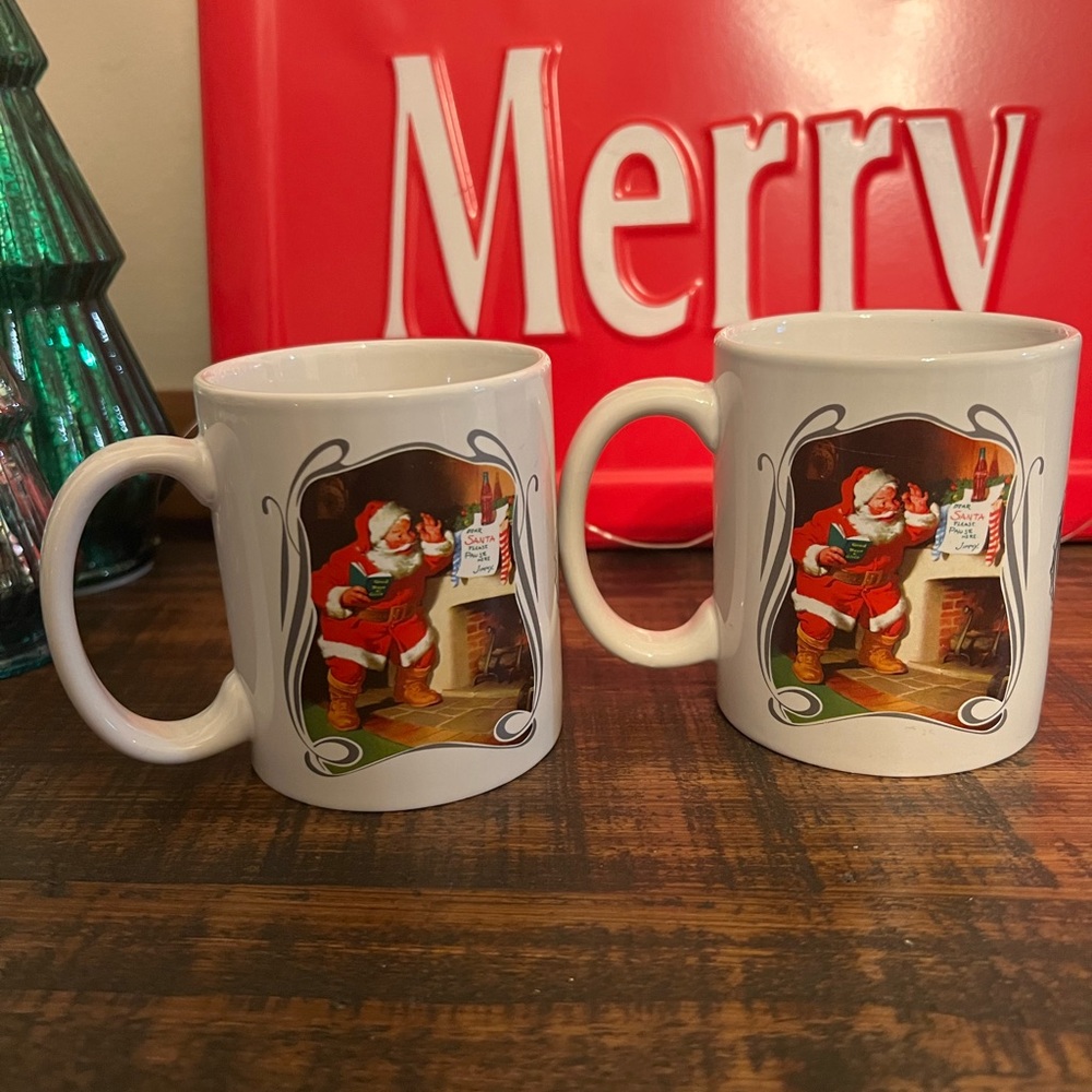Vintage 75th anniversary Coca Cola Santa mugs